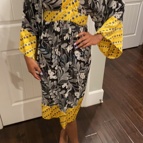 Designer Duro Olowu kimono yellow black print mix dress classic Duro rare dress - Picture 6 of 6